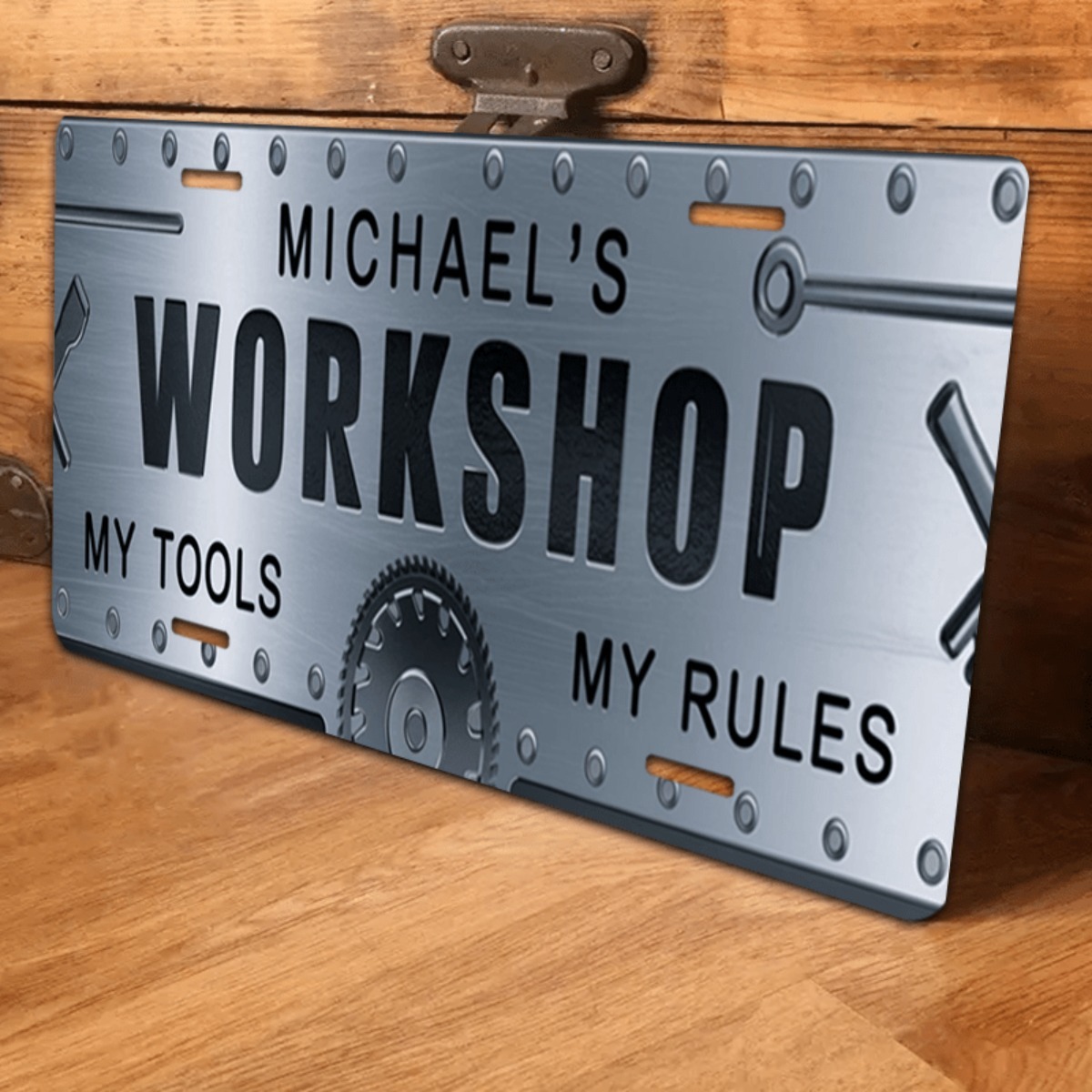 Workshop Tools With Name - لافتة ألومنيوم مخصصة للورشة مقاس 6×12